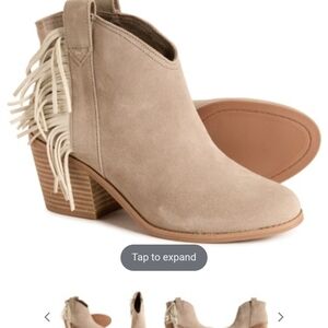 TOMS Taupe Suede Fringe Ankle Bootie